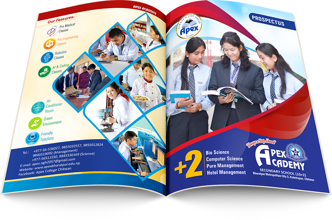 Apex Academy prospectus design by Prabin Shrestha